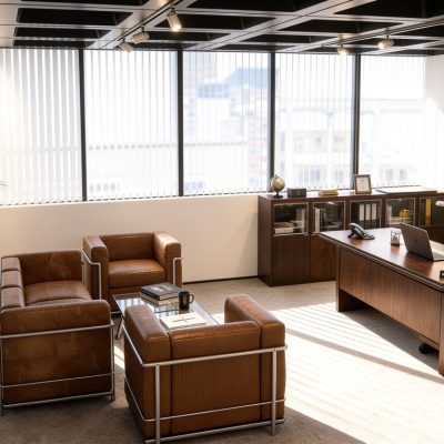 Espacios luminosos con acabados modernos. Oficina ejecutiva con luz natural y acabados modernos.